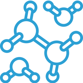 Blue molecular structure on a black background.