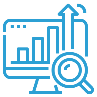 Blue graph and magnifying glass illustration.
