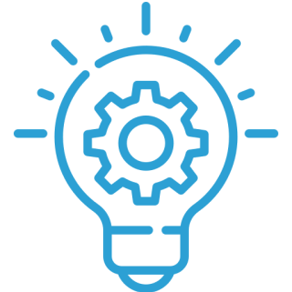 Light bulb with gear icon inside.